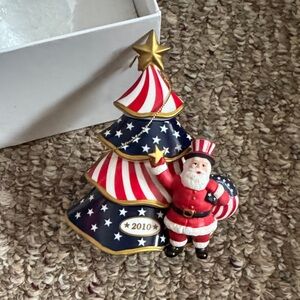 Patriotic Santa and Tree Ornament with Gold Star